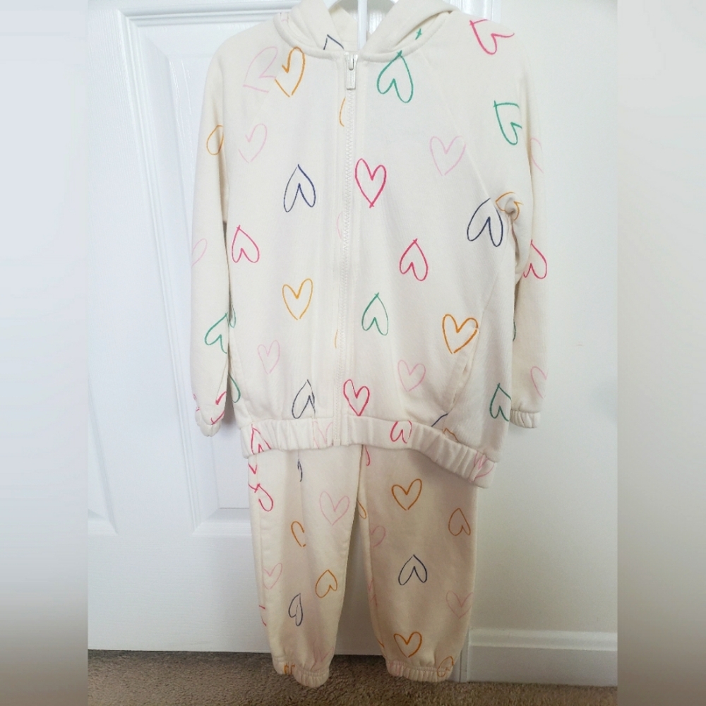 Heart Patterned Hoodie and Pants Set